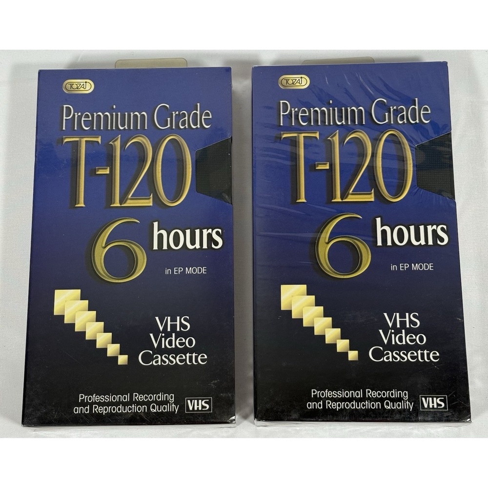 Tozai VHS Blank T-120 Cassette Tape 2 Pack Blue Premium Grade 6‎ Hour New Sealed